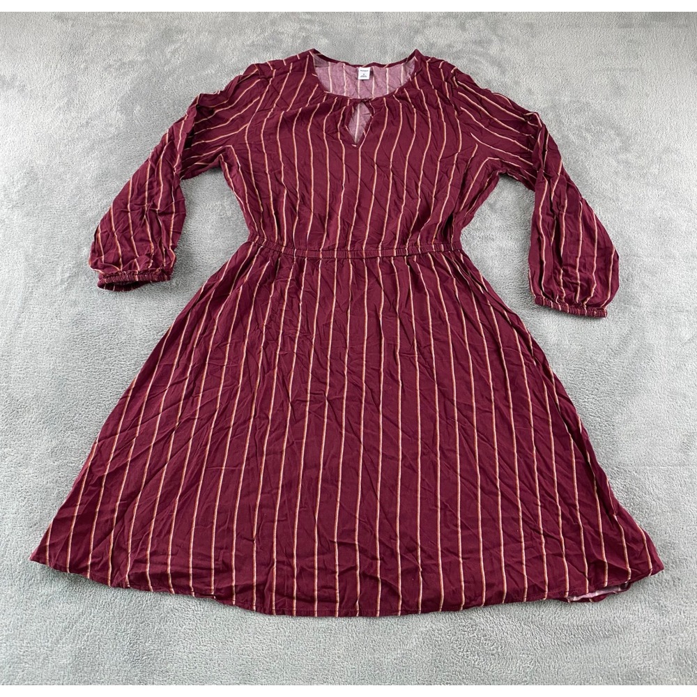 Old Navy Womens Burgundy Striped Long Sleeve Keyhole Fit & Flare Dress Medium